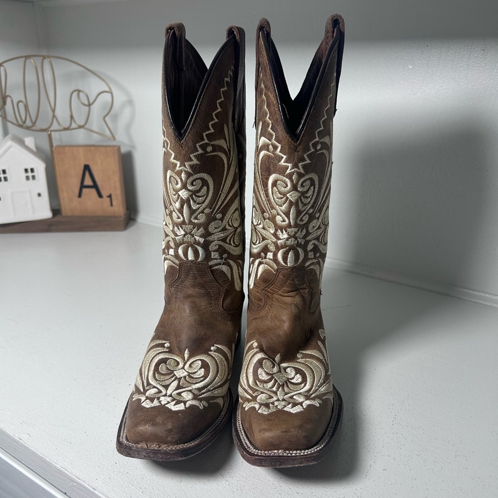 Circle G Brown Embroidered Western Cowboy Boots Women 6.5 Leather Rodeo - Picture 3 of 8